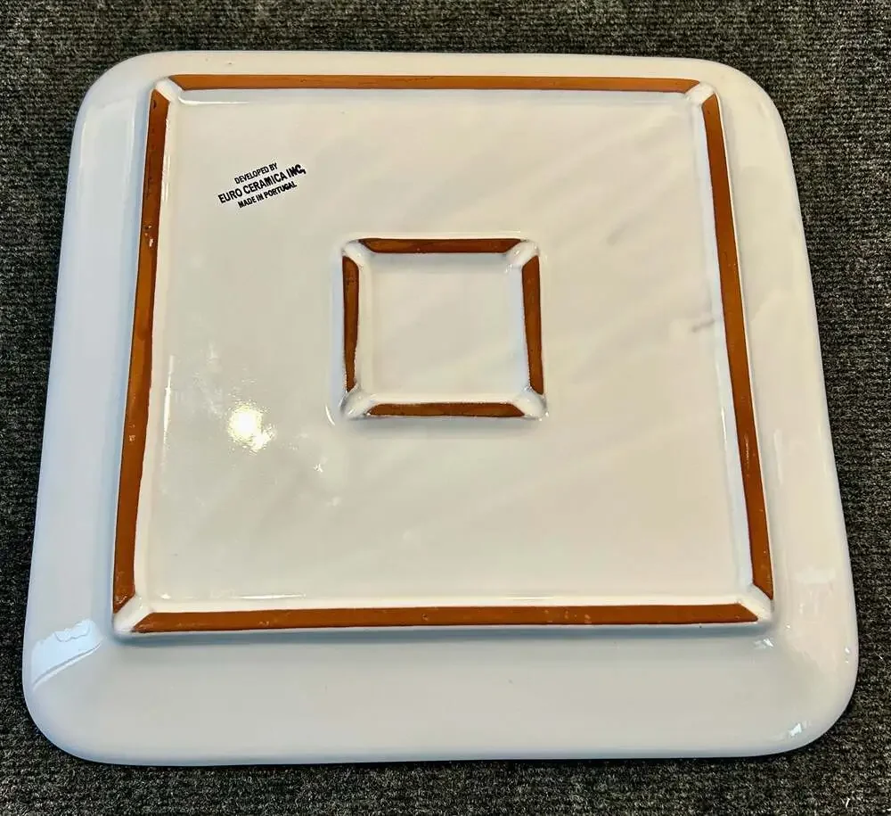 Euro Ceramica Portugal White Square Serving Platter with Terra Cotta Rim